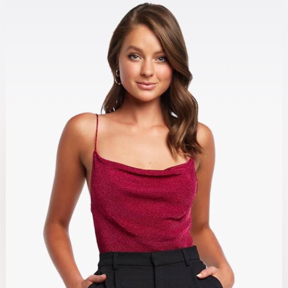 Bardot Fuschia sparkly mesh tank top
